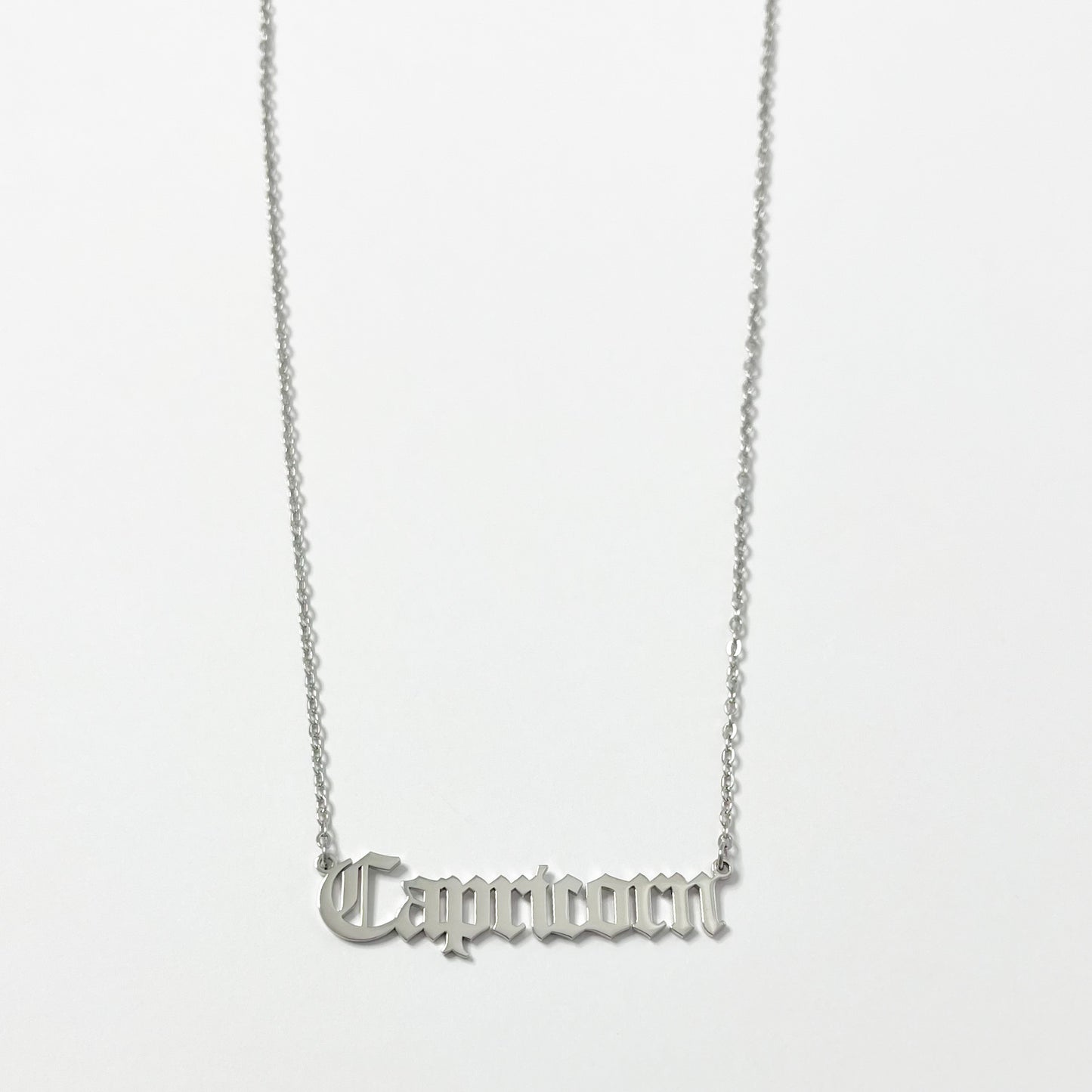 SILVER OLD ENGLISH ZODIAC NECKLACE